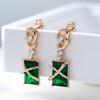 Square Emerald Zircon Pendant Golden Stud Earrings Punk Style Earrings for Women Vintage Jewelry