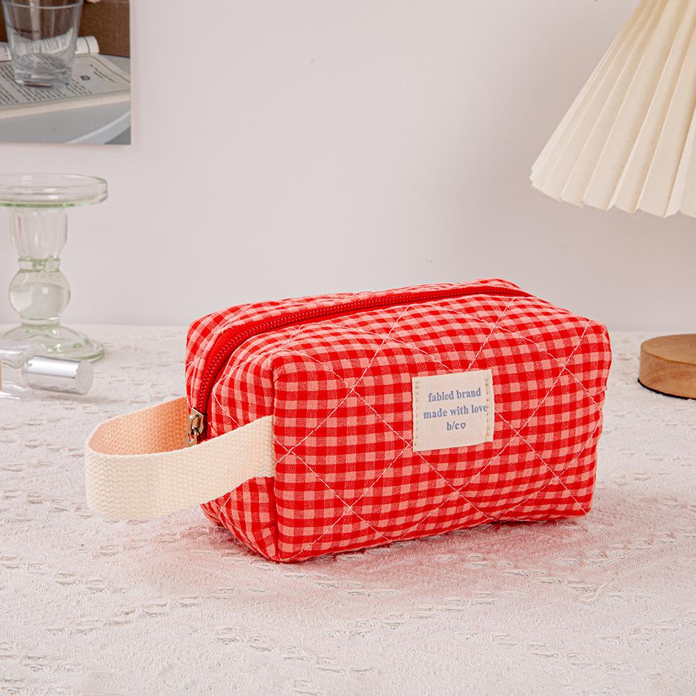 Стеганый красный клетчатый набор из 3 косметичек с клатчем большой вместимости