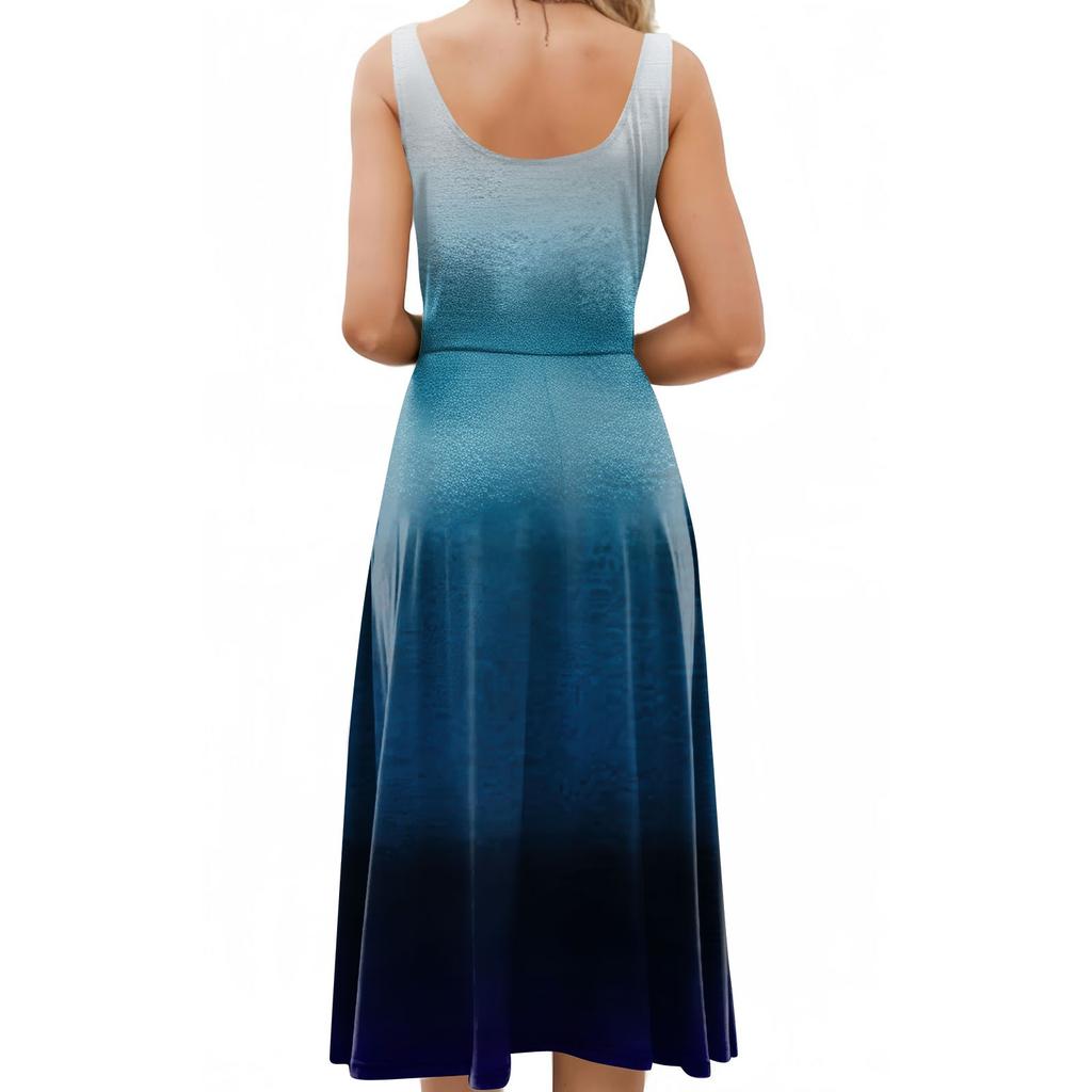 Летние платья для женщин 2024, пляжные свободные с круглым вырезом, без рукавов, миди-трапеции, распашное платье, сарафаны с карманами