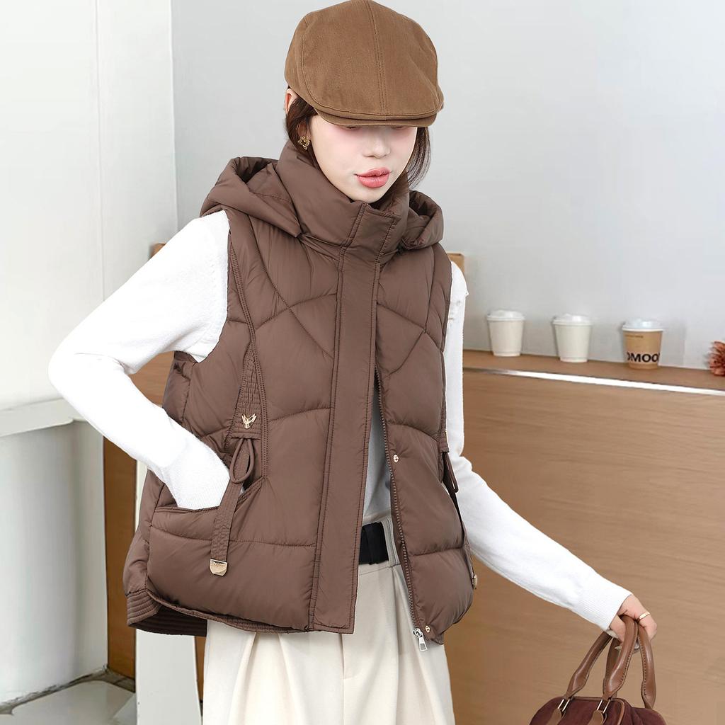 Autumn and winter vest women's short wear foreign style women's cotton vest new live hat fashion vest jacket