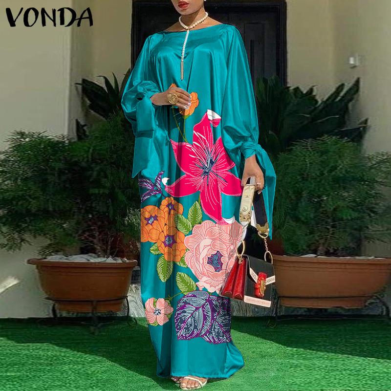 VONDA Весенние женские платья макси с цветочным принтом, элегантное платье больших размеров