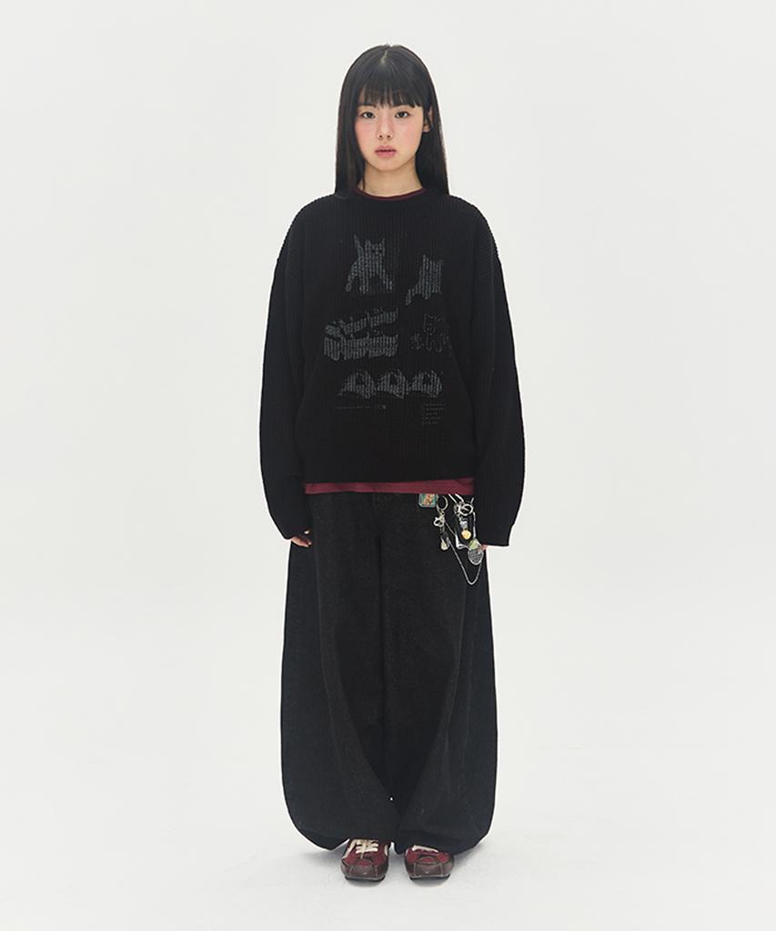 VIDEO JOCKEY Hipster Graphic Knit Sweater [Black]