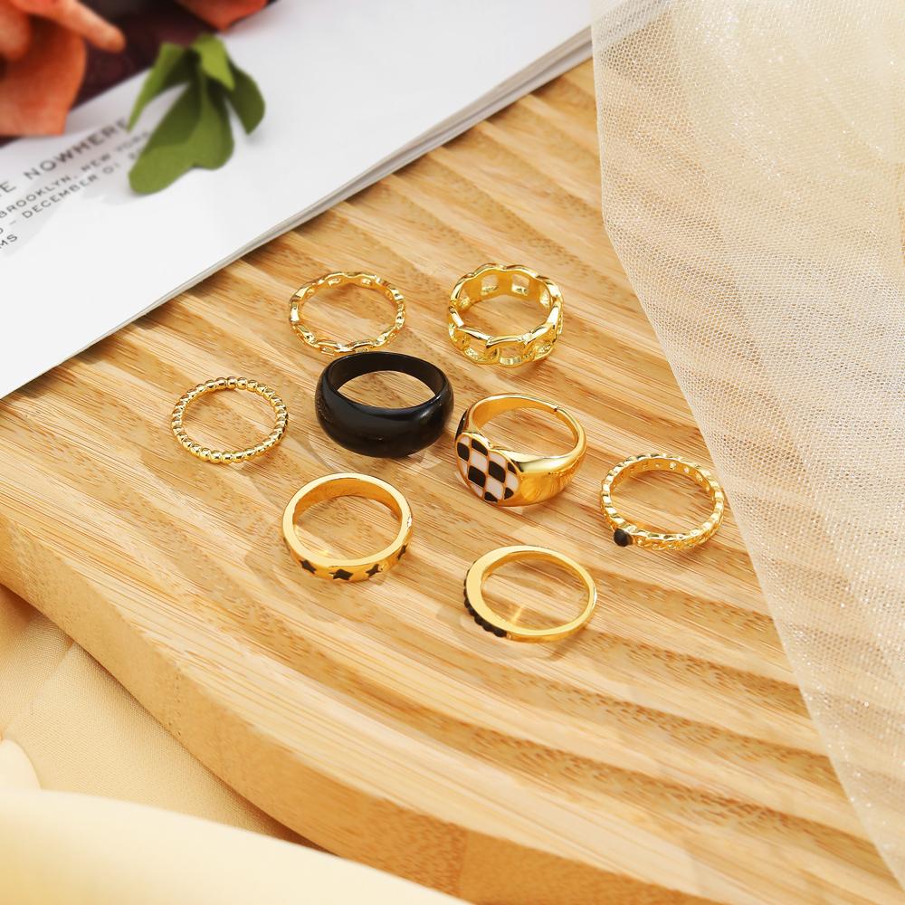 Модное полое кольцо со звездой, комплект женских колец, изысканное подарочное кольцо, черно-белые решетчатые украшения