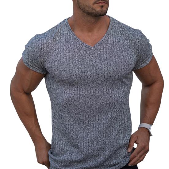 Мужская футболка с коротким рукавом и V-образным вырезом, облегающая спортивная полосатая однотонная футболка, дышащая спортивная одежда для спорта, путешествий, офиса