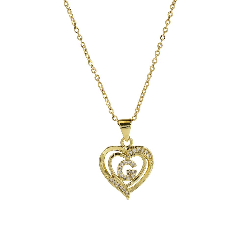 A-Z English Letter Initial Necklace Gold Plated Necklace Micro Setting Zircon Heart Necklace for Women
