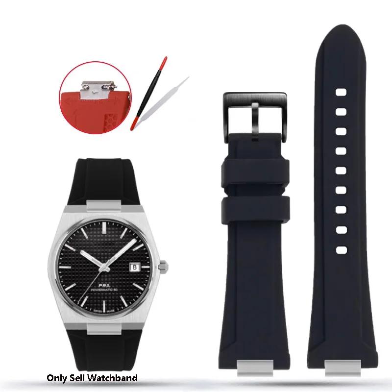 Silicone Rubber Watchband For TISSOT PRX Watchband T137.407/T137.410 Series Super Player Men Wrist Strap 26x12mm Convex End