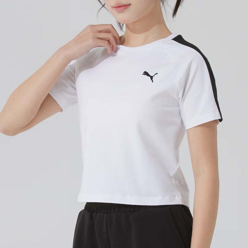 Puma T7 Color Block Slim Fit Sports Casual Crew Neck Short Sleeve T-Shirt Women Tops White 632925-02