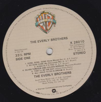 Виниловая пластинка EVERLY BROTHERS The Everly Brothers K26010 Warner Bros. Re 1981 Великобритания Мировая музыка Б/у