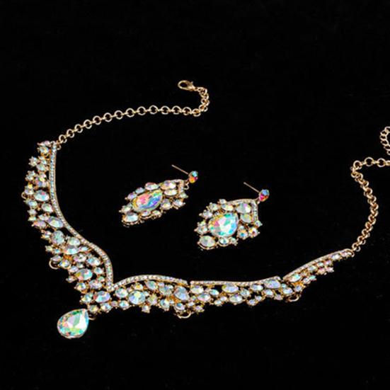 1 компл. свадебные серьги, ожерелье, капли воды, стразы, ювелирные изделия, геометрический регулируемый комплект ювелирных изделий для свадьбы