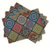 4Pcs Rectangular Boho Mandala Placemats Linen Floral Dining Mats Geometric Table Mat  Dinner