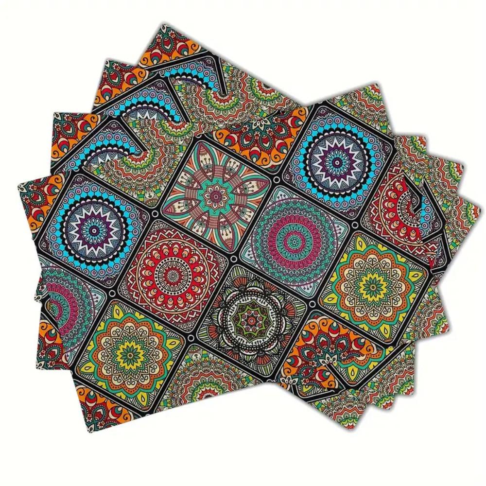 4Pcs Rectangular Boho Mandala Placemats Linen Floral Dining Mats Geometric Table Mat  Dinner