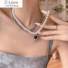 Vintage Link Chain Heart Pendant Necklace Female Women's Fashion Pearl Necklace for Woman Jewelry Gift