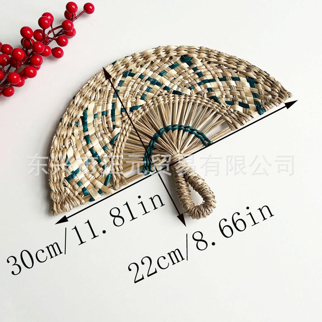 Straw fan, handmade seaweed fan, wall hanging fan, color decorative fan, summer hand crank fan, futon fan