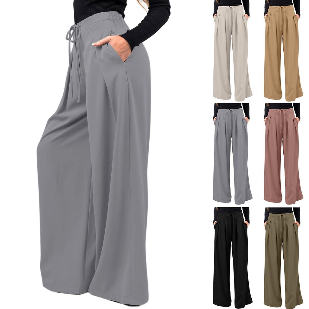 Женские прямые длинные брюки-палаццо с высокой талией, повседневные деловые офисные рабочие брюки