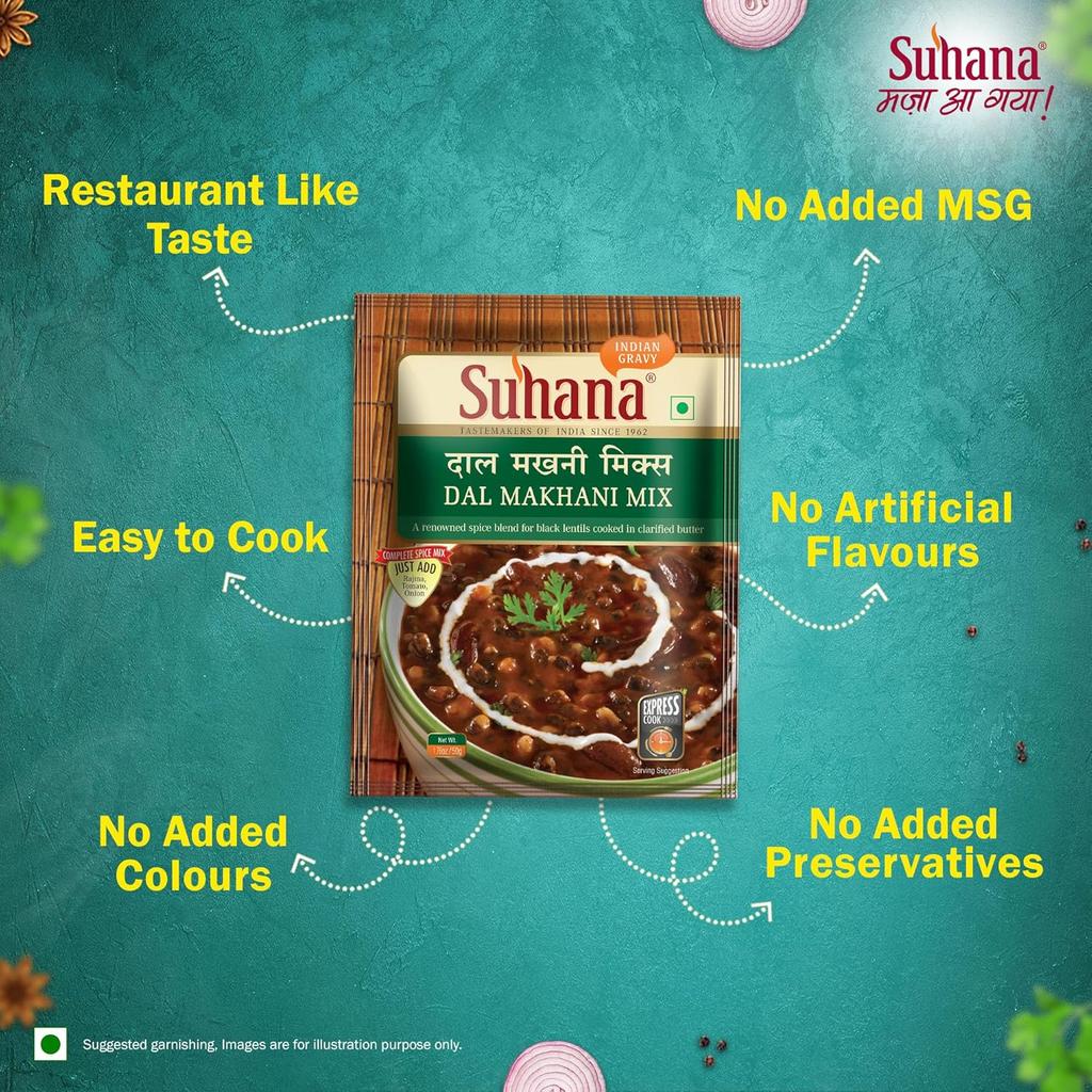 Suhana Dal Makhani Spice Mix 50 g Pouches Pack Of 6 For Quick Homemade Punjabi Style Curry Meals Rich Taste