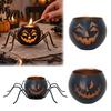 Spooky Home Ornaments Halloween Pumpkin Glass Candle Holder, Iron Art Tealight Lantern for Tabletop Window Funny Shadow Projector And Fireplace