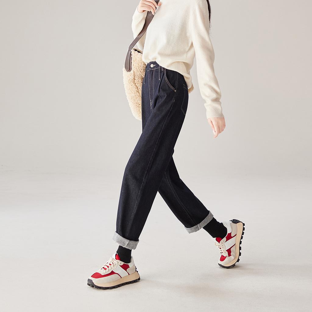 Cotton high waisted jeans for women in winter 2025, fashionable, loose, versatile, thick, and warm Harun pants