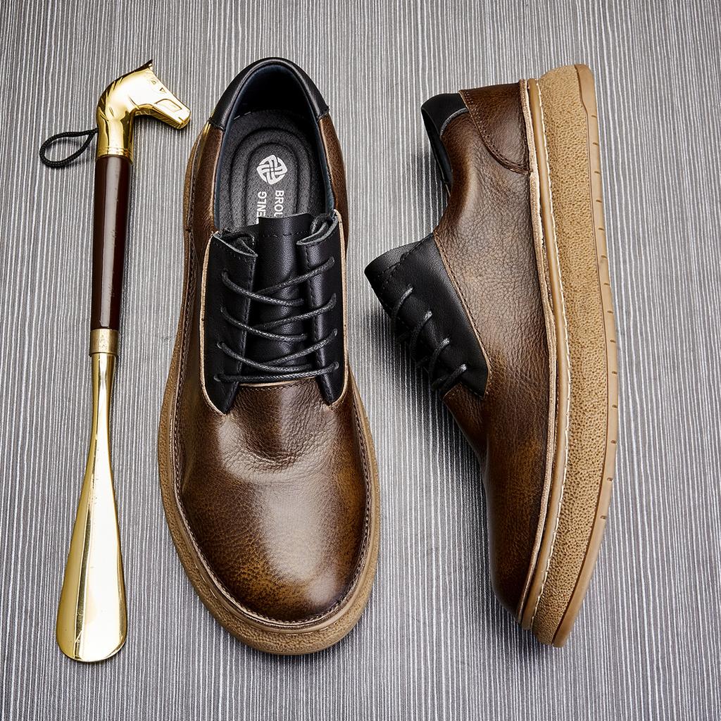 Мужские кожаные туфли на шнуровке, повседневные мужские туфли, деловые туфли в британском ретро-стиле с мягкой подошвой для мужчин