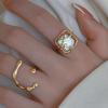 2PCS Y2K Stylish Geometry Gold Color Irregular Rings Set for Women Teens Personality Cool Daily Party Decor Jewelry Accessories