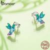 Bamoer стерлингового серебра 925 пробы зеленая эмаль серьги-гвоздики с изображением колибри синий циркон серьги с птицами для женщин вечерние ювелирные изделия