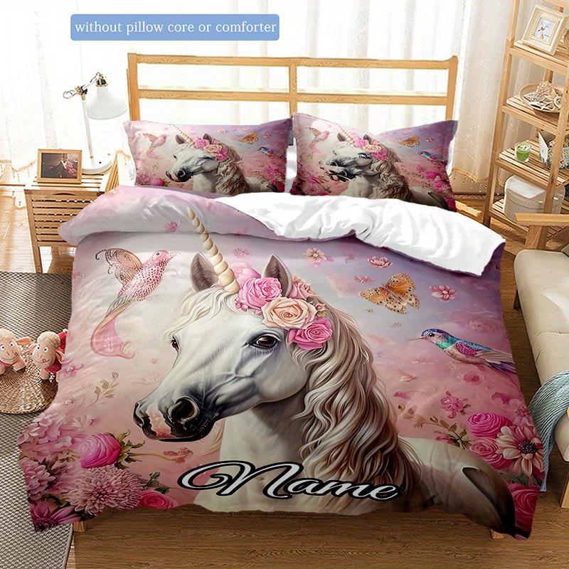 Pinkunicorn Customize Your Name Duvet Coversoftbedding Set For Bedroom Guest Room And Dorm Decoration Threepiece Set Includes 1 Duvet Cover 2