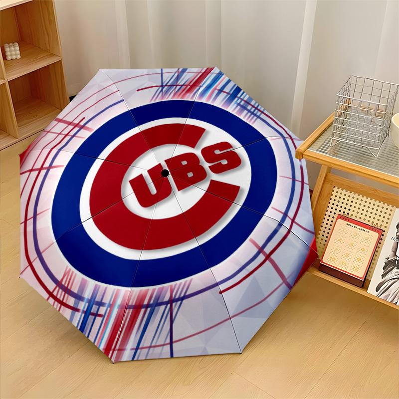 Chicago Cubs Print Auto 8?Ribs Folding Umbrella Wind Resistant Lightweight Automatic Umbrella For Daily Travel