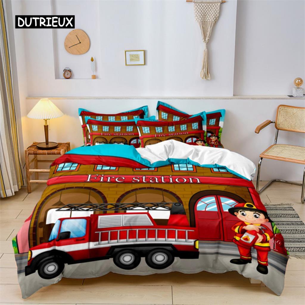 Пододеяльник с изображением машинки из мультфильма для мальчиков, комплект постельного белья, строительная техника, покрывало для одеяла, детская мультяшная техника, грузовик, мягкий полиэстеровый декор