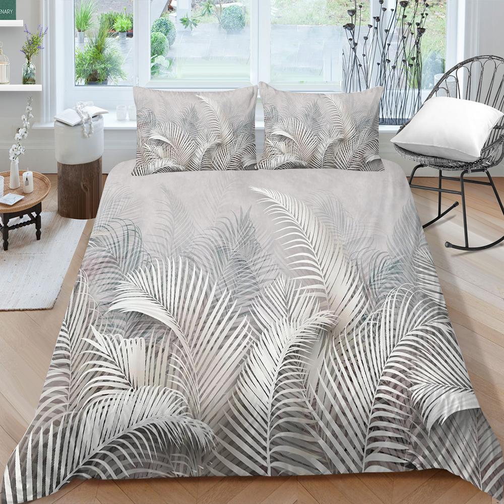 Family Bedding Single Double Bed Full Size Plant Printing Series Bedding Leaf Pattern Pillowcase and Quilt Cover Washable Home Decoration