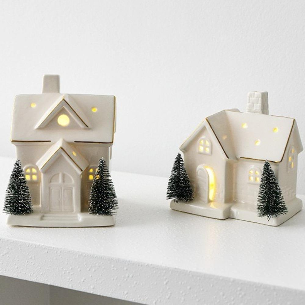 Керамический фарфоровый деревенский домик, белые настольные украшения, новый рождественский деревенский домик, зимний декор