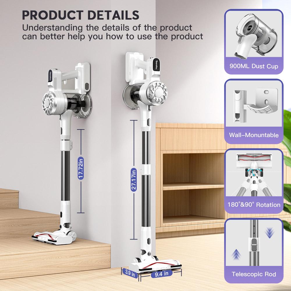 Teendow V08 Pro Cordless Vacuum Cleaner, 25kPa Powerful Suction, 2200mAh Battery