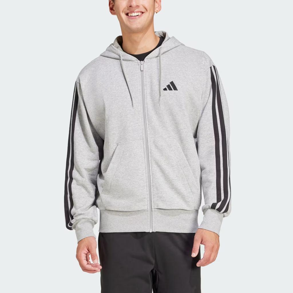 adidas Essentials 3-полоски French Terry Full-zip Hoodie Medium Grey Melon/Black Men Streetwear JE6338