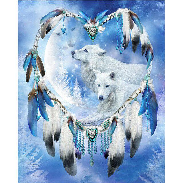 Wolf Animal DIY 5D Diamond Painting Full Round Drill Dreamcatcher Diamond Embroidery Cross Stitch Mosaic Rhinestones Home Decor
