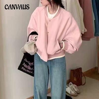 Весенне-осенняя женская бейсбольная куртка больших размеров с однотонным принтом и приталенной талией