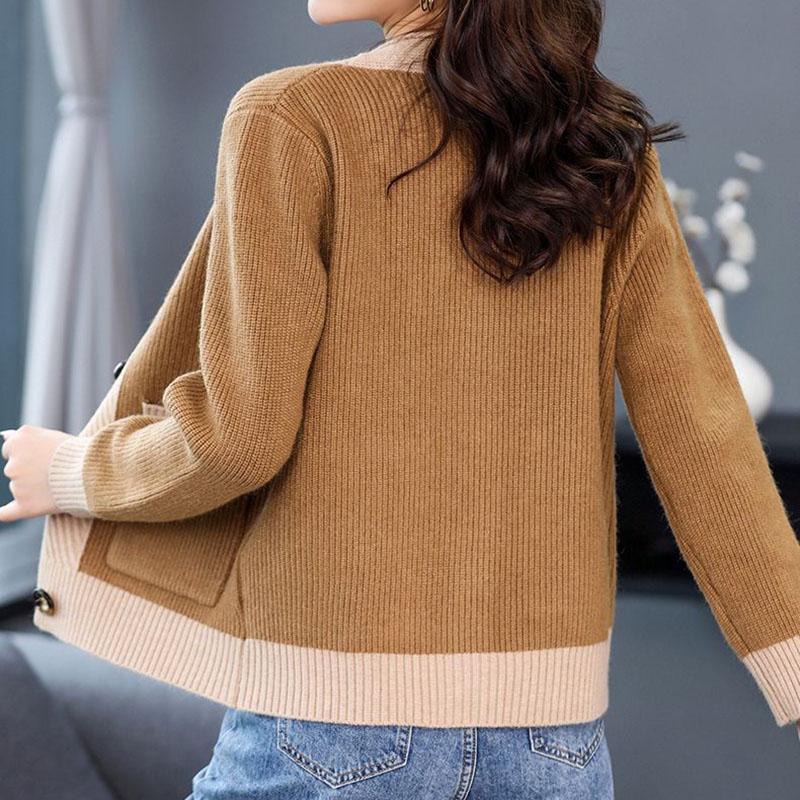 Женская куртка на весну и осень, свободный эластичный уютный свитер, кардиган, повседневный вязаный топ с v-образным вырезом