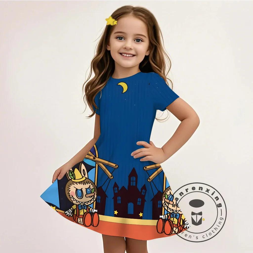 L-LABUBU-Летнее 3D платье для девочек, мультяшный принт, повседневный Y2K стиль, дышащая ткань, милое, доступное, горячо продаваемое