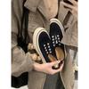Sheepskin One-pedal Round Head Muffin Thick-soled Versatile Board Shoes Canvas Shoes Spring and Autumn Color Matching Casual Shoes