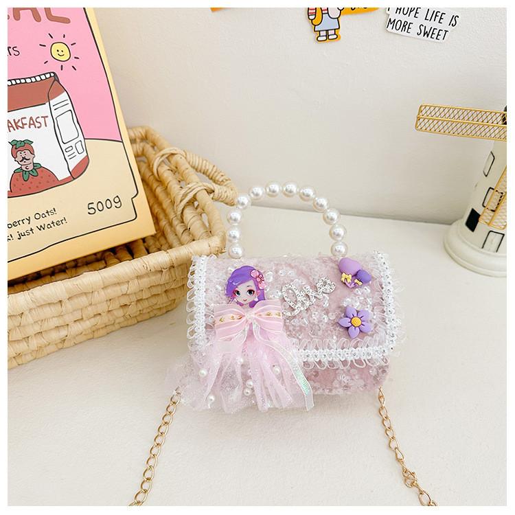 Flower Cartoon Bow Girl Decoration Children Shoulder Bag With Lace Design