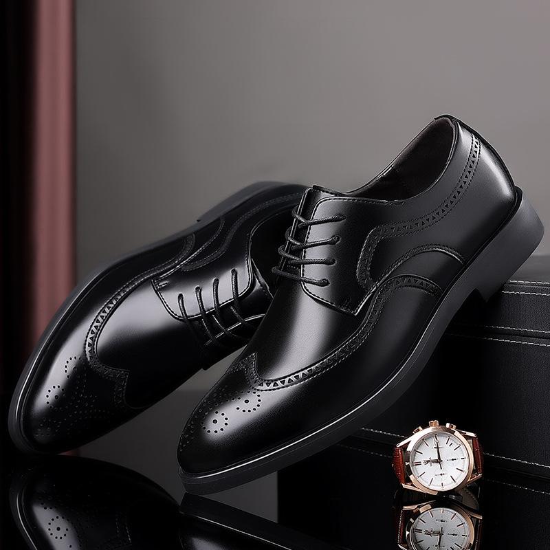 New Men's Business Dress Leather Shoes Fashion British Block Large Size Men's Shoes Foreign Trade Lace-up Derby Shoes 48