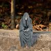 Grim Reaper Statue Halloween Long Robe Sitting Skeleton Figurine Gothic Tabletop Ornament for Home Garden Desktop Bookshelf Decor