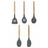 Lingo 5 Piece Silicone Kitchen Cooking Utensils Set With Bamboo Handle Gray