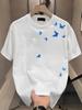 Blue Butterfly Print Pattern Casual Daily Womens Commuting Tops Retro Tshirt Fashionable Comfortable Printed Casual Tshirt