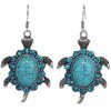 Retro Cute Rhinestone Turtle Dangle Pendant Tibetan Ear Hook Earrings Jewelry