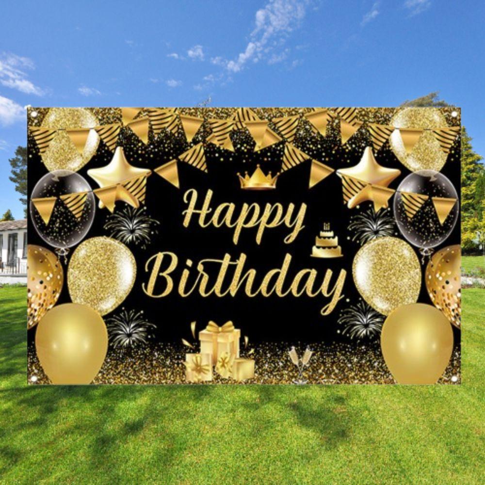 Celebrate Happy Birthday Photography Backdrop Black Gold Poster Photo Props School Studio