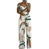 Summer Fashion Printed Wide Leg Jumpsuit Women Sexy Slash Neck Off-shoulder High Waist Jumpsuit Womem Csaual Suit