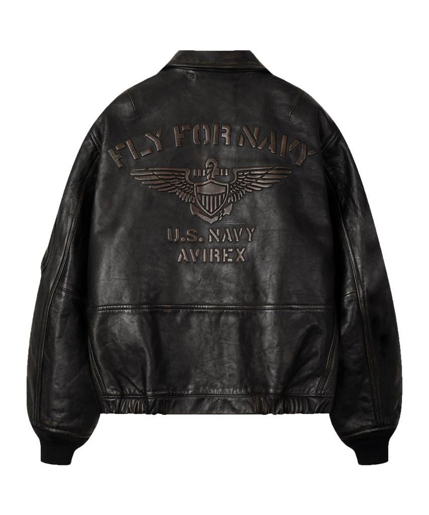 AVIREX Embossed Leather Jacket / 7836250014 Black