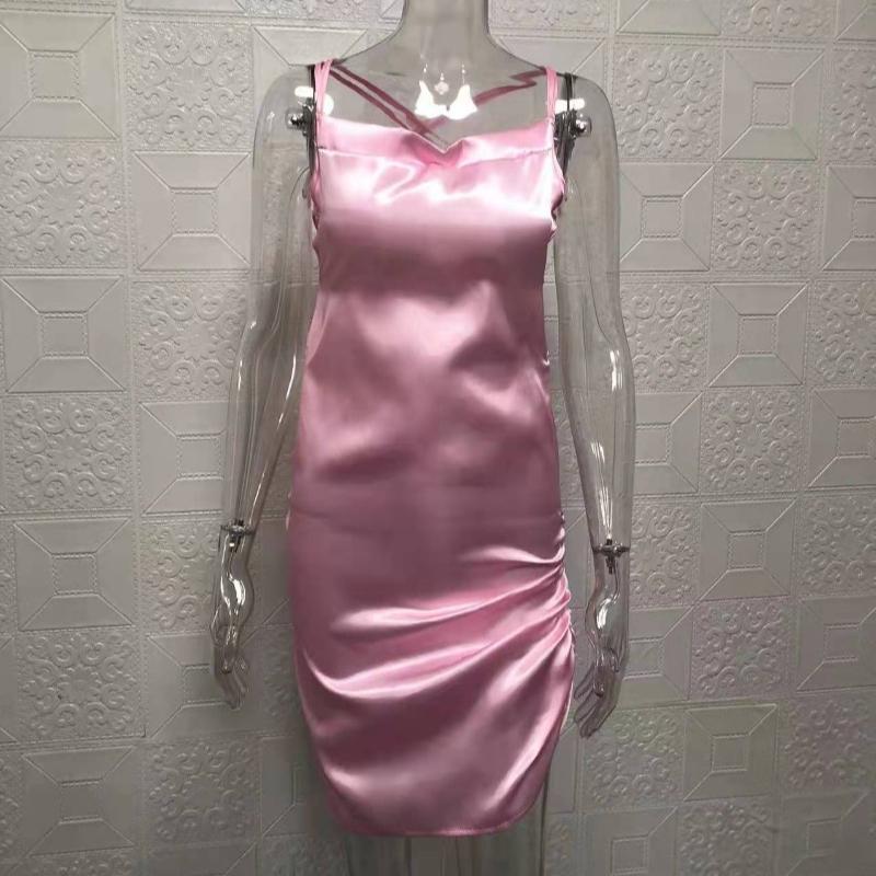 Летнее новое модное облегающее сексуальное платье на бретелях для женщин с открытой спиной, бандажное, однотонное атласное вечернее клубное платье для женщин, элегантное плиссированное повседневное женское платье 26453