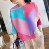 Fashionable Contrasting Color T-shirt, Women's Pleated New High-end Feeling, Summer Thin Niche, Three Quarter Sleeved Top Women