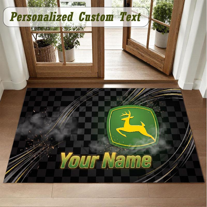 Crystal Velvet Square Rug Custom NameJohn Deere Pattern Non Slip Home Floor Decor Rug