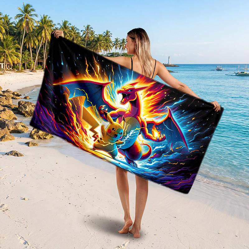 Pokémon Printed Swim Towel, Portable Water Absorbent Towel for Beach Camping Daily Bathroom Use