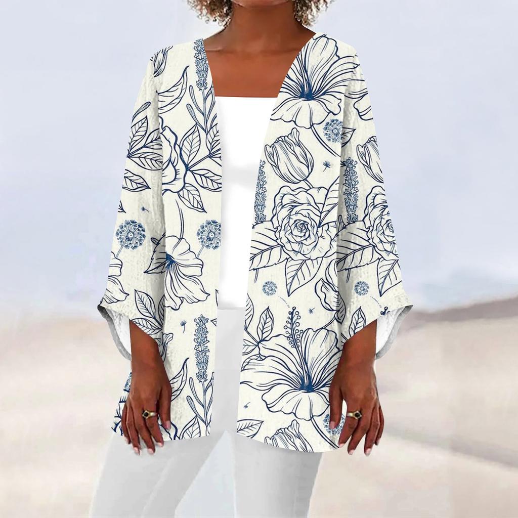 Women's Casual Fashion Printed Lightweight Medium Length Jacket Cardigan
